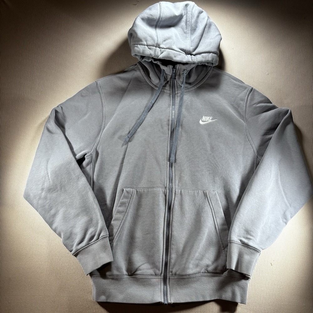 Nike Sweatshirt Blue Gray Club Fleece Zip Hoodie Kangaroo Pockets Warm Cozy S